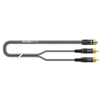 Cablu adaptor audio Sommer Cable SC-Onyx 2008, 2 x 1 x 0,08 mm², 2 mufe RCA la mamă jack mini stereo 3,5 mm, HICON, negru, 2,5 m (O84W-0250-SW)