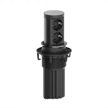 Modul de alimentare pentru birou Bachmann ELEVATOR2 cu 2 prize Schuko, aspect inox, cablu 2m