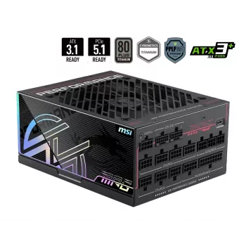 Sursă de alimentare modulară completă MSI MPG Ai1300TS PCIE5 1300W ATX 3.1 80 PLUS Titanium, neagră