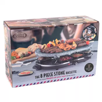 Grill Raclette de masă cu piatră Giles & Posner EK1872GV2VDE 1200W pentru 8 persoane negru/gri