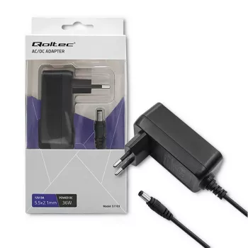 Qoltec AC/DC Wall Adapter 36W 12V 3A 5.5x2.1mm Black