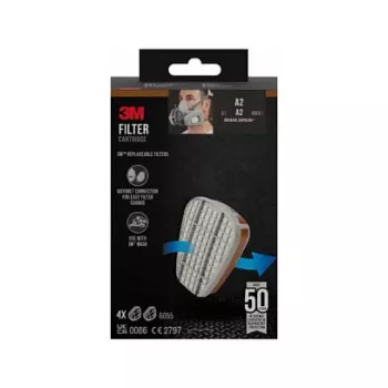 Filtru de gaz 3M 6055 A2 pentru măști de protecție respiratorie, 4 perechi (8 filtre), EN 14387:2004 + A1:2008