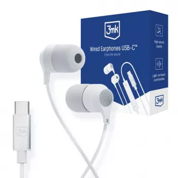 3mk Căști cu fir USB-C, In-Ear cu microfon, alb