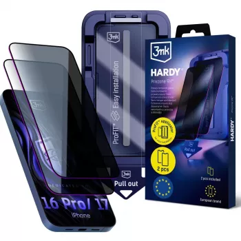 3MK PROTECTION Hardy Privzone 9H folie de protecție pentru ecran cu confidențialitate pentru Apple iPhone 16 Pro / iPhone 17