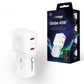 3mk incharge® Globe 45W™ 2C PD QC4+ PPS SCP AFC US/EU/AUS/UK alb