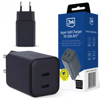 Încărcător 3MK Hyper Charger PD 45W GaN AVS QC4+ PPS AFC FCP DCP 2C negru