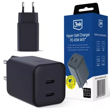 Încărcător 3MK Hyper Charger PD 45W GaN AVS QC4+ PPS AFC FCP DCP 2C negru