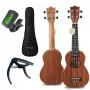 Set de ukulele soprano MOZOS GECKO - lemn natural, 12 taste, corzi de nylon, include husă gig bag, acordor, pene, curea, corzi de rezervă, lavetă de curățare