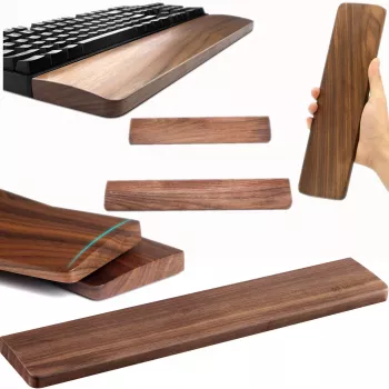 Suport de încheietură din lemn MOZOS KTW2 pentru tastaturi full-size, nuc natural, 44 x 8 x 1,6 cm