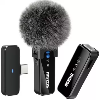 Set de microfoane lavalieră wireless MOZOS MX2-DUAL pentru telefoane, 2 microfoane, 2,4 GHz, USB-C