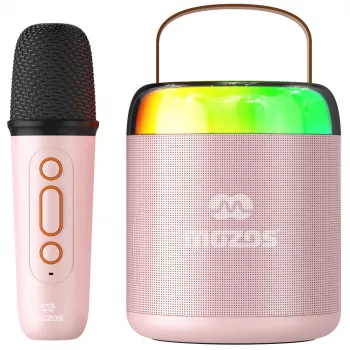 Microfon karaoke MOZOS MK roz cu boxă Bluetooth