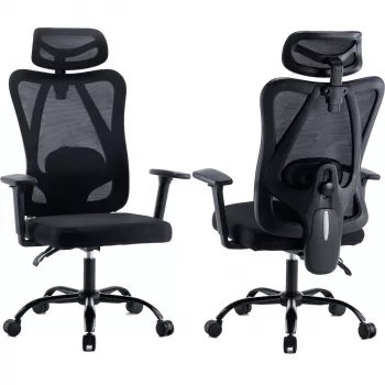 Scaun ergonomic de birou MOZOS ERGO-X cu suport lombar reglabil și tetieră, negru