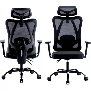 Scaun ergonomic de birou MOZOS ERGO-X cu suport lombar reglabil și tetieră, negru