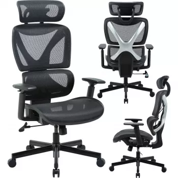 Scaun ergonomic de birou MOZOS ERGO-R cu spătar din mesh, suport lombar reglabil, capacitate 120 kg, negru