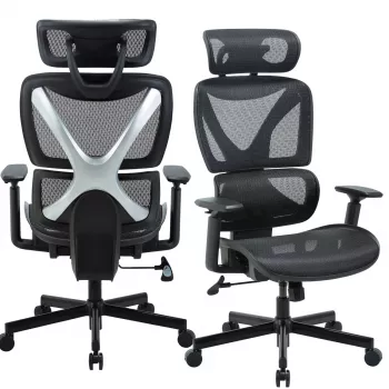 Scaun ergonomic de birou MOZOS ERGO-R cu spătar din mesh, suport lombar reglabil, capacitate 120 kg, negru