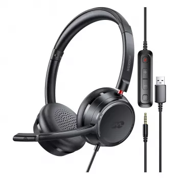 Căști USB MOZOS KL201 cu microfon, on-ear, negre