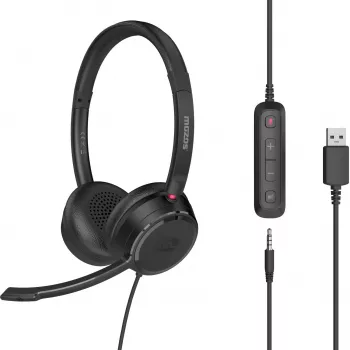 Căști USB MOZOS KL201 cu microfon, on-ear, negre