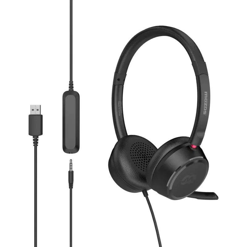 Căști USB MOZOS KL201 cu microfon, on-ear, negre