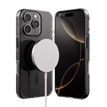Husă Crong Clear MAG Pro pentru iPhone 16 Pro Max, MagSafe, ramă neagră