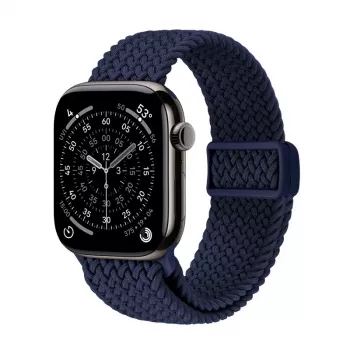 Curea Solo Loop din nailon împletit Crong Wave Band pentru Apple Watch 44/45/46/49 mm (Navy Blue)