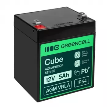Greencell AGM VRLA Baterie 12V 5Ah pentru casă de marcat, jucărie, cameră (91x70x102mm)