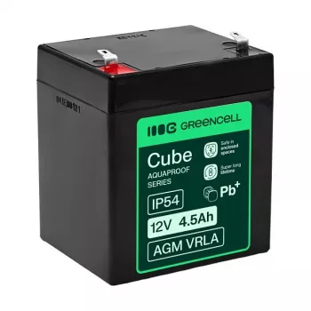 Acumulator Greencell AGM VRLA 12V 4,5Ah fără întreținere pentru case de marcat, jucării, camere foto (90x70x106mm)
