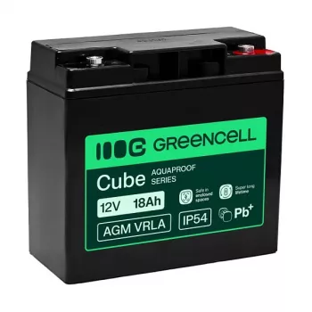 Acumulator Greencell AGM VRLA 12V 18Ah fără întreținere pentru case de marcat, jucării, camere foto (181x77x167mm)
