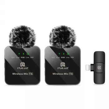 Microfon lavalieră wireless PULUZ PU647B 2x pentru iPhone Lightning