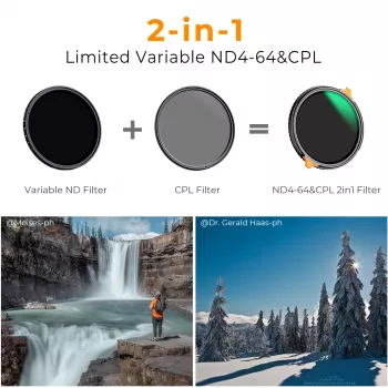 Filtru hibrid 2 în 1 K&F Concept Nano-X Series 52mm CPL + ND variabil ND4-ND64 (KF01.1911)