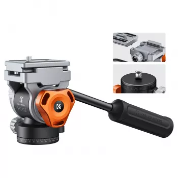 Cap video fluid K&F Concept FH-03, sarcină 5kg, Arca-Swiss, 1/4 inch-20 & 3/8 inch-16, negru