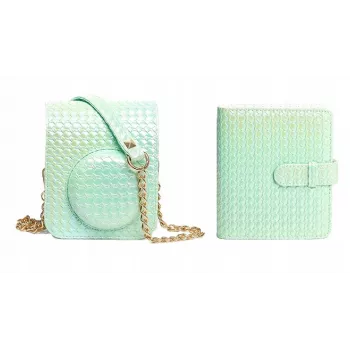 LOVEINSTANT 2-in-1 Kit: Protective Case + Photo Album for Fujifilm Instax Mini 12 - Green