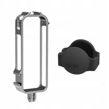 Carcasă de protecție cu cadru SUNNYLIFE cu 2 suporturi cold shoe și capac de obiectiv din silicon pentru Insta360 X4 (Negru)
