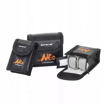 Geantă de depozitare ignifugă pentru baterii LiPo SUNNYLIFE pentru DJI Neo / Neo 2, capacitate 3 baterii, neagră