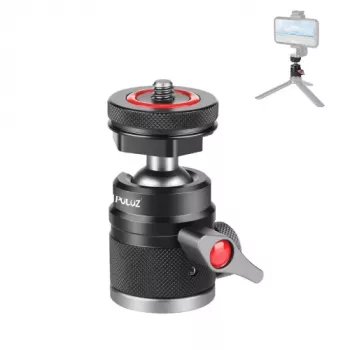 PULUZ Mini Ball Head 3D with 1/4 inch Screw and 2 Cold Shoe Mounts, Load Capacity 3kg, Black PU3075B
