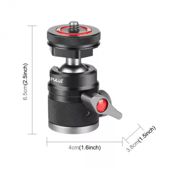 PULUZ Mini Ball Head 3D with 1/4 inch Screw and 2 Cold Shoe Mounts, Load Capacity 3kg, Black PU3075B