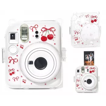 Husă de protecție rigidă LOVEINSTANT pentru Fujifilm Instax Mini 12 - model cireșe roșii cu bretea de umăr