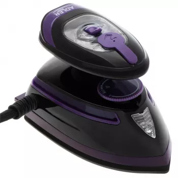 Fier de călcat cu abur de călătorie Adler AD 5049, 420 W, talpă ceramică 14 x 7,5 cm, rezervor de apă 30 ml, tensiune duală 110/220 V, negru/violet