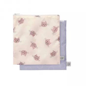 Set 2 pungi pentru gustări Lassig Tiny Team Cat cu fermoar reutilizabile