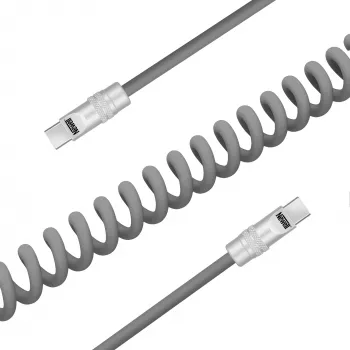 Cablu USB-C la USB-C Newell 100W, 1,5m, silicon, spiralat, gri