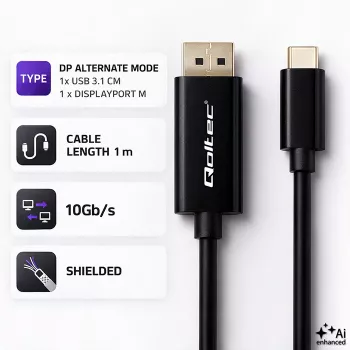 Cablu Qoltec USB-C la DisplayPort 1m - 5K 60Hz - negru