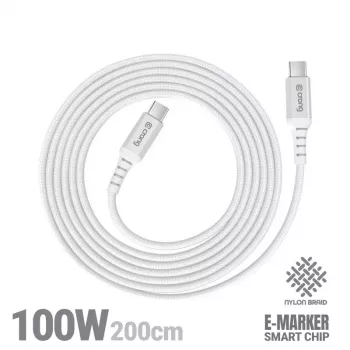 Crong Armor Link cablu USB-C la USB-C 100W PD 5A 200cm alb