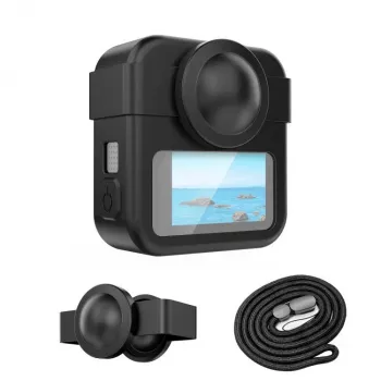 Kit 3 în 1 PULUZ cu carcasă de protecție, capac obiectiv și curea de mână pentru GoPro Max 2 - negru