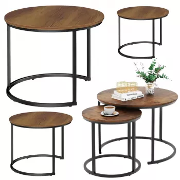 Set LEAN de 3 măsuțe de cafea rotunde 3 în 1, vintage, lemn natural, 51 cm, 40 cm, 30 cm