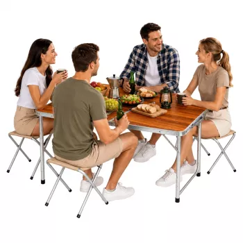 Set mobilier de camping LEAN, masă pliantă și 4 scaune în valiză din lemn