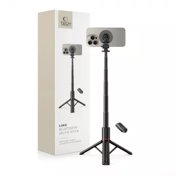 Tech-Protect L06S selfie stick tripod cu lumină LED și telecomandă Bluetooth, negru