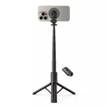 Tech-Protect L06S selfie stick tripod cu lumină LED și telecomandă Bluetooth, negru