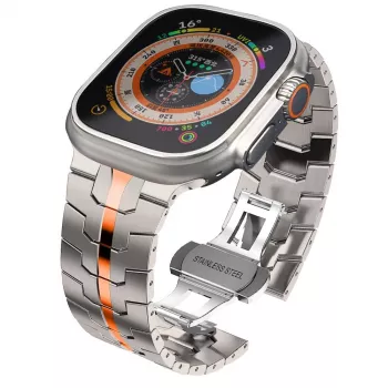 TECH-PROTECT STAINLESS LINE curea Apple Watch 44/45/46/49 mm titan/portocaliu