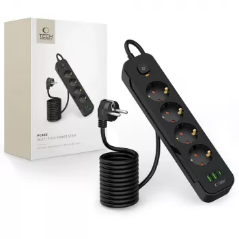 TECH-PROTECT PCL4X3 prelungitor lung 2 USB & 1 Type-C & 4 prize 200cm negru