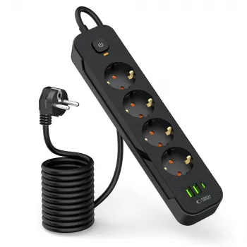 TECH-PROTECT PCL4X3 prelungitor lung 2 USB & 1 Type-C & 4 prize 200cm negru