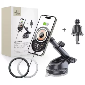 Încărcător wireless cu montare auto magnetic MagSafe TECH-PROTECT MM15W-V6 pentru bord și grilă, 15W, negru/interior